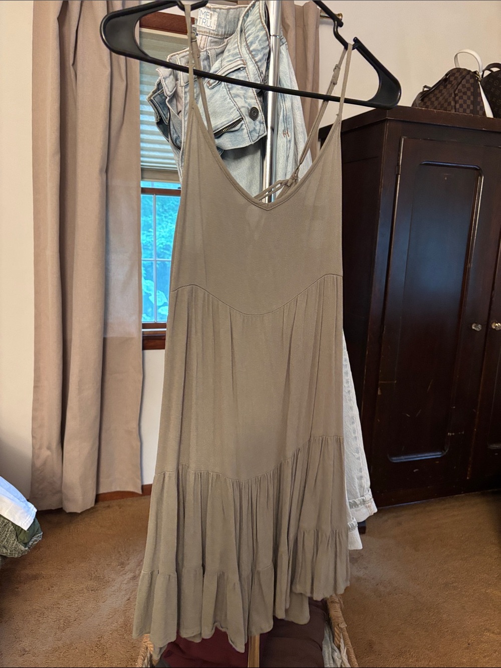 Women’s Taupe Tiered Slip Dress with Spaghetti Straps